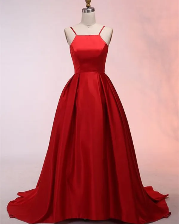 2018 Red Prom Dresses with Spaghetti Straps Sexy Long Prom Party Gowns New Arrival
