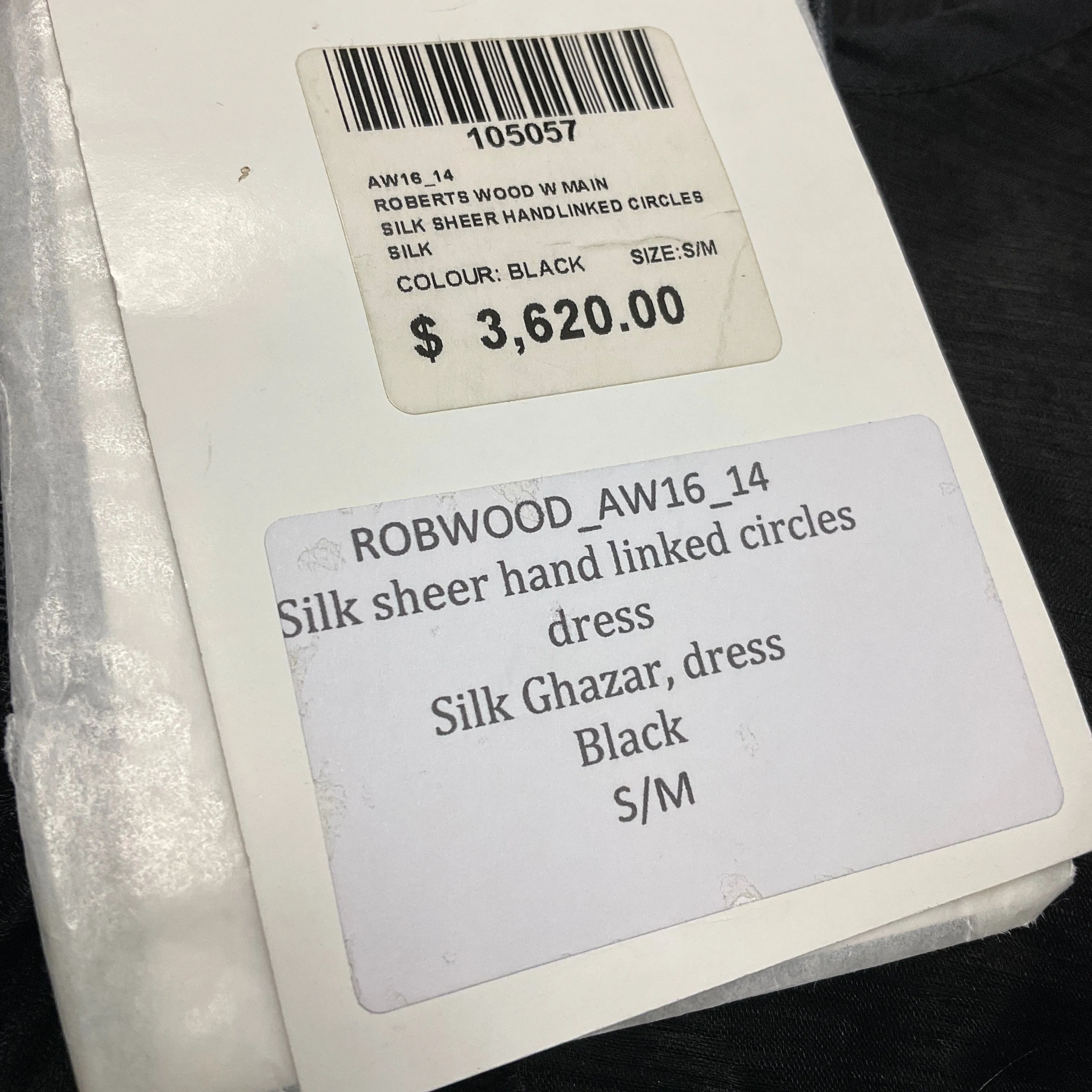 Roberts Wood Black Silk Sheer Hand Linked Circles Silk Ghazar Dress
