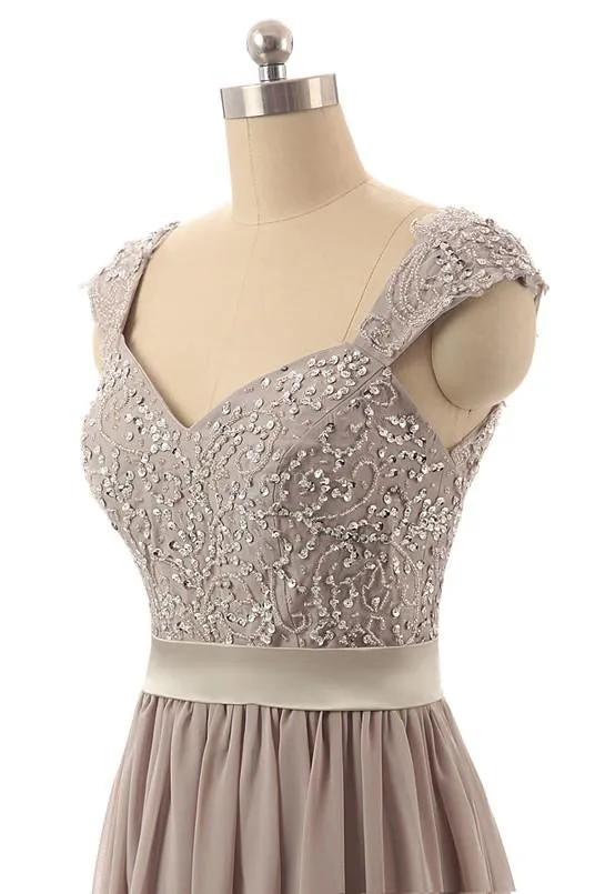 Sexy A-line V Neck Floor-length Chiffon Sleeveless Long Bridesmaid Dresses with Sequins OHS105